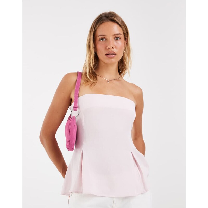 ASOS DESIGN pink linen bandeau top co ord