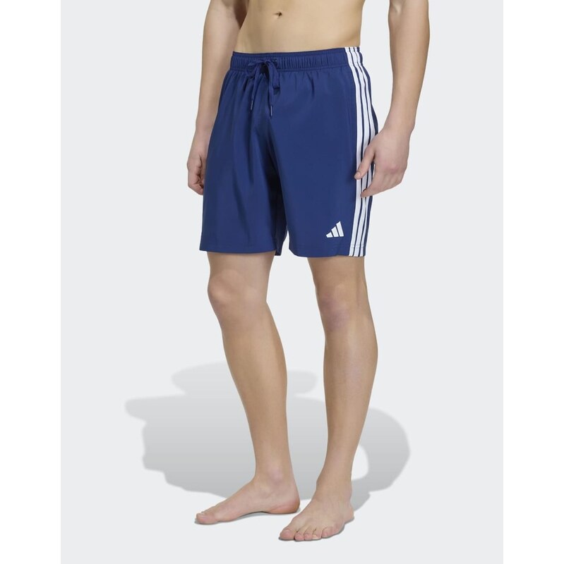 adidas performance 3 stripes swim shorts 8 inch in dark blue /