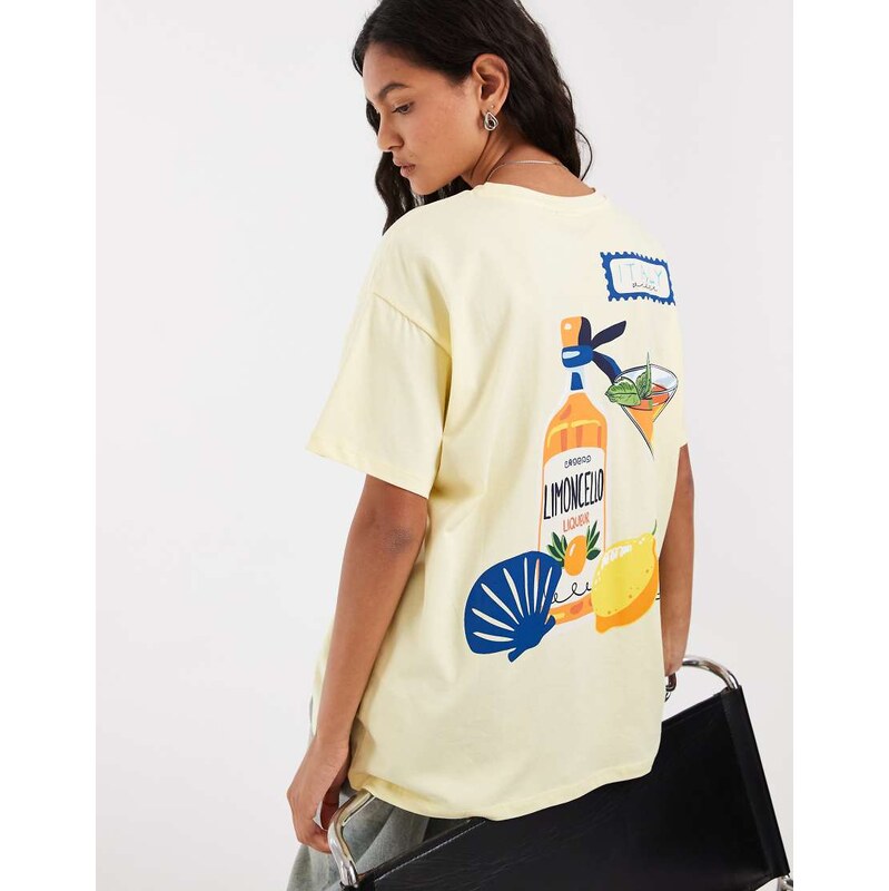 Pieces limoncello oversized graphic t-shirt in pastel yellow