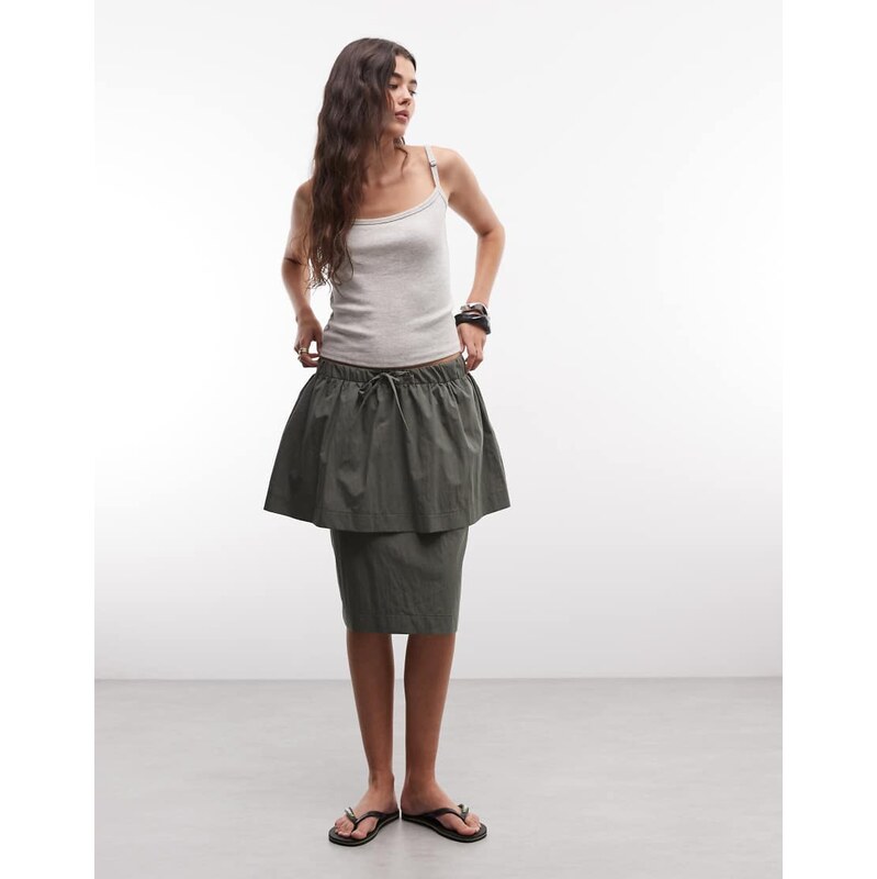 ASOS DESIGN double layer cargo pencil skirt in khaki-Neutral