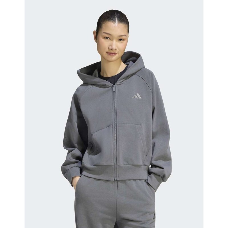 adidas performance Adidas kit small logo full zip hoodie in grey