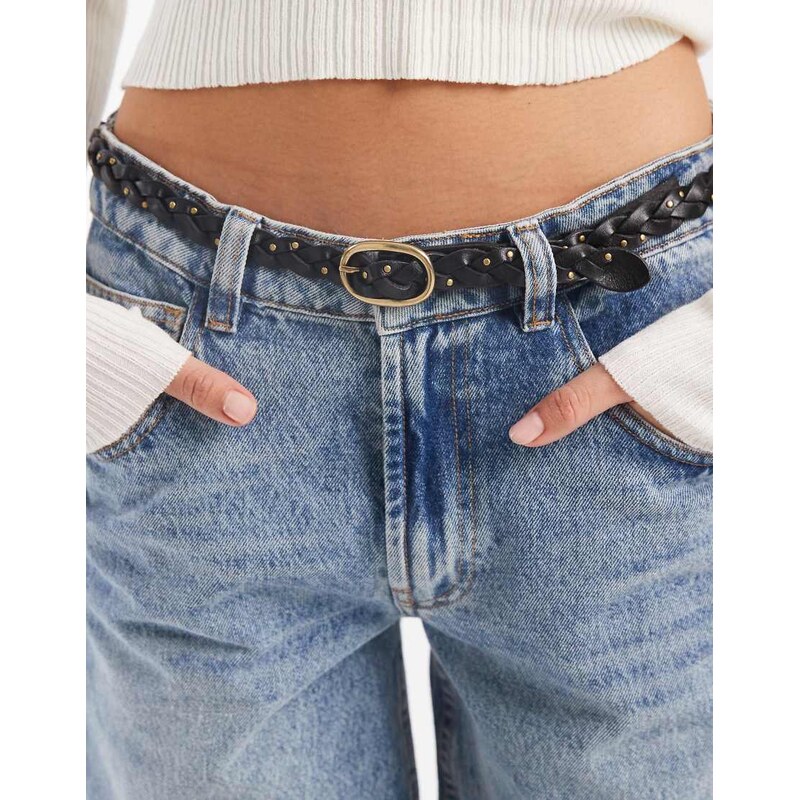 Levis leather plait skinny leather belt in black