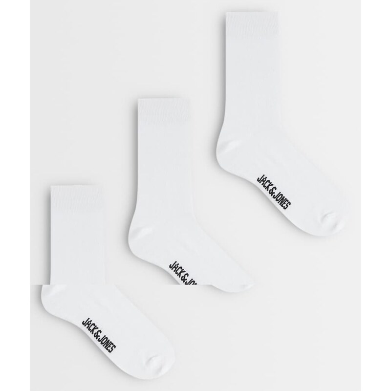 Jack & Jones 3 pack crew socks in white