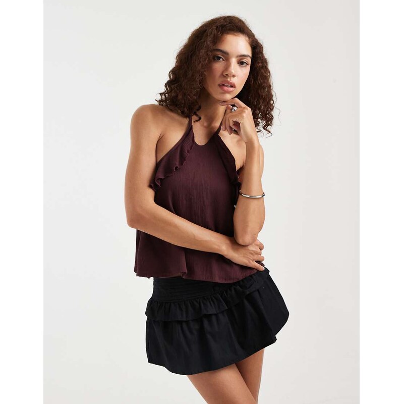 Motel Rowdy halter ruffle top in plum-Purple