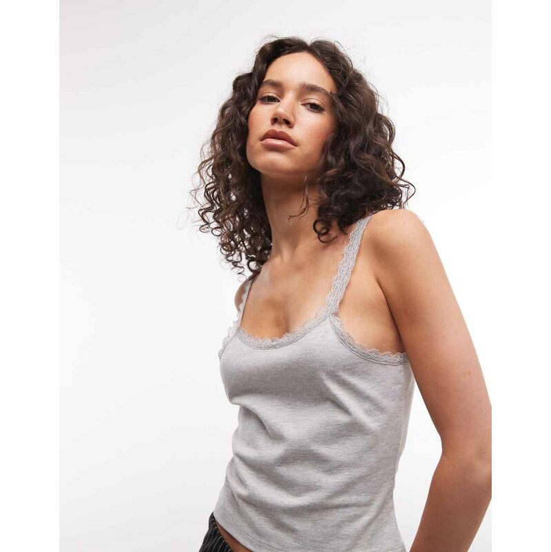 COLLUSION lace trim cami top in grey marl