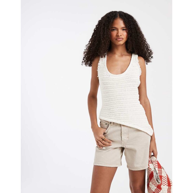 ASOS DESIGN boucle knit asymmetrical top in ecru-White