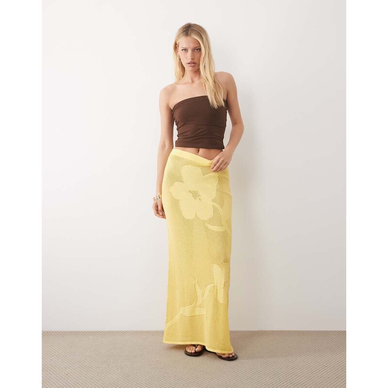 ASOS DESIGN floral knitted maxi skirt in buttermilk-Yellow