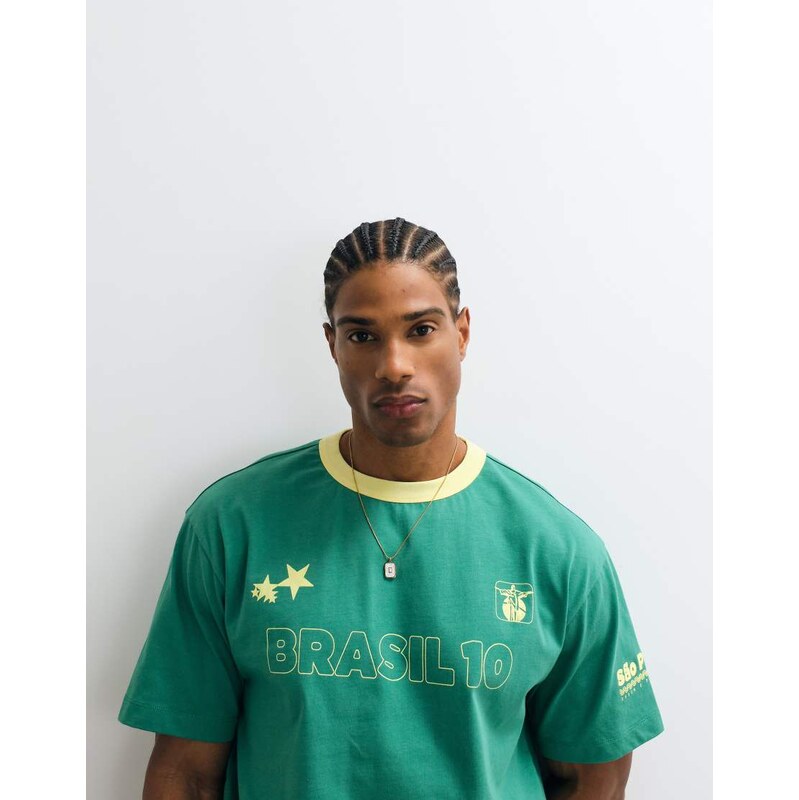 ASOS DESIGN boxy relaxed t-shirt with Brazil graphic in green