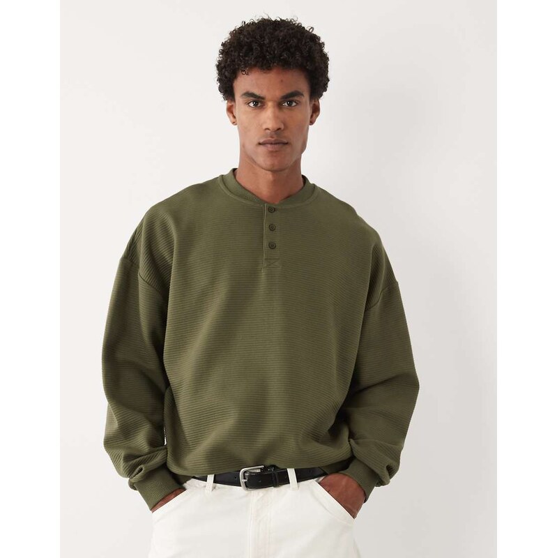 ASOS DESIGN extreme oversized textured henley-Green