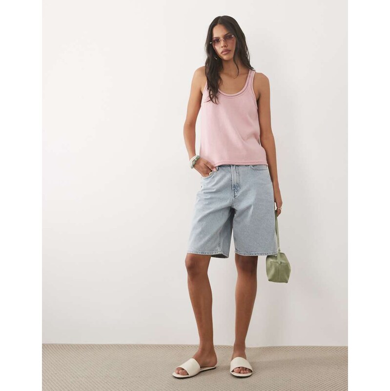 ASOS DESIGN knitted cotton blend u-scoop cami top in pink