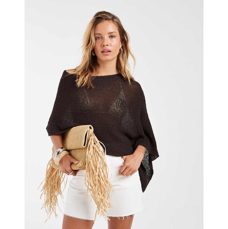 ASOS DESIGN knitted slub cape in chocolate-Brown