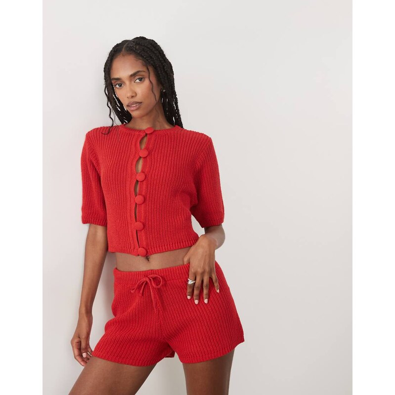 ASOS DESIGN knitted cotton blend shorts co-ord in red
