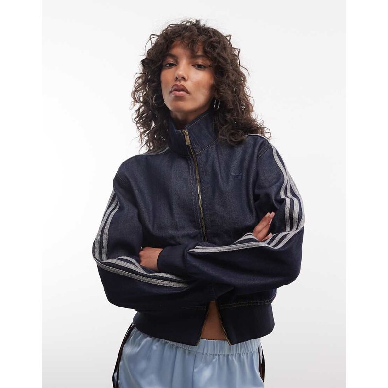 adidas Originals firebird denim track top in indigo-Navy