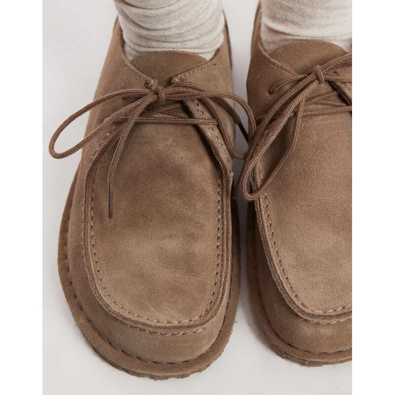 Birkenstock Utti Lace regular fit suede shoes in grey taupe