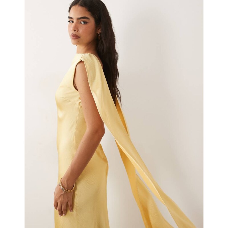 TFNC satin bias drape detail maxi dress in lemon-Yellow
