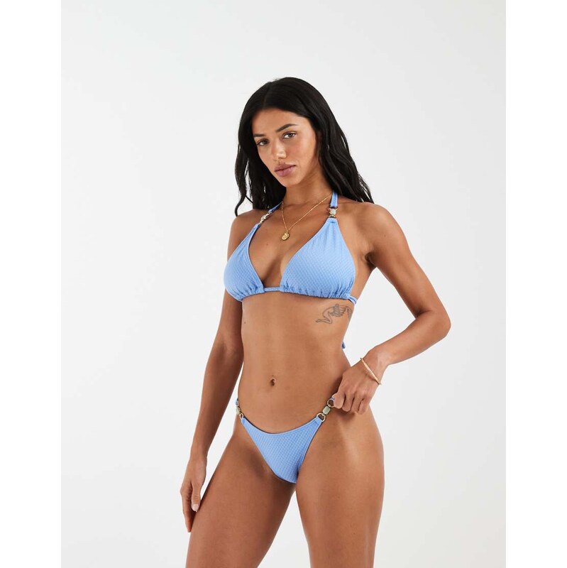 Wolf & Whistle textured triangle bikini top in dusty blue