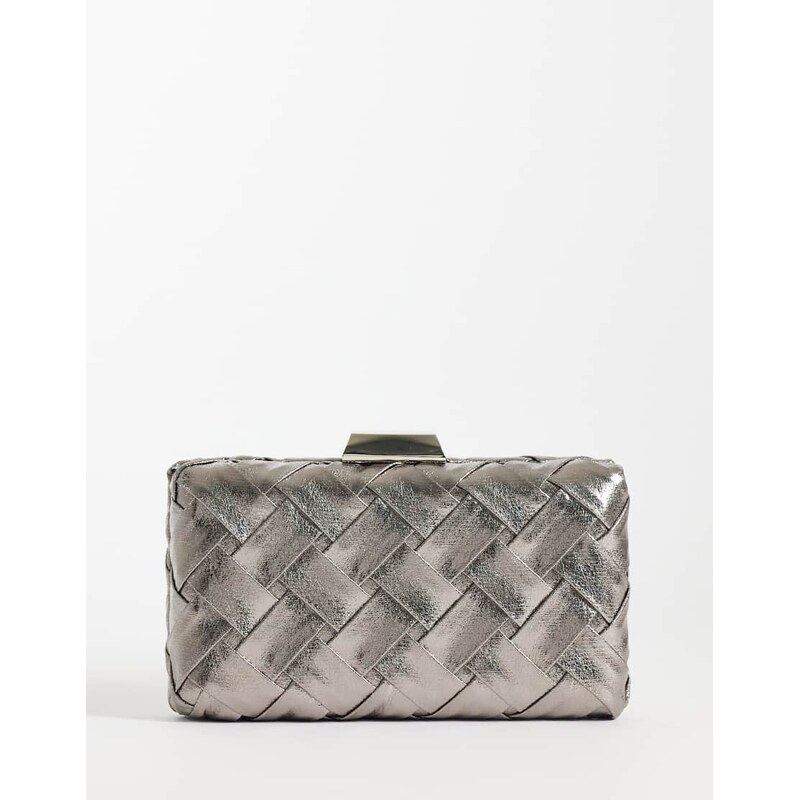 True Decadence structured woven clutch bag in silver metallic
