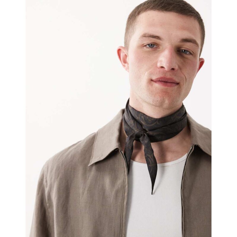ASOS DESIGN floral satin triangle neck scarf in brown