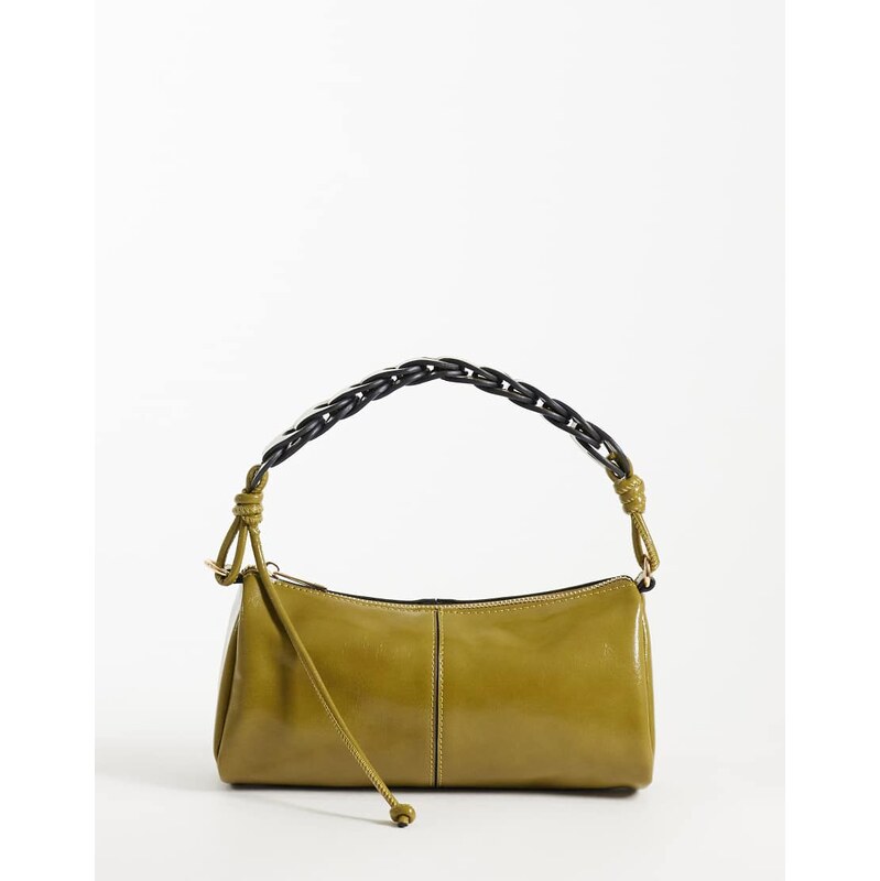 ASOS DESIGN weave handle cylinder clutch in khaki-Green