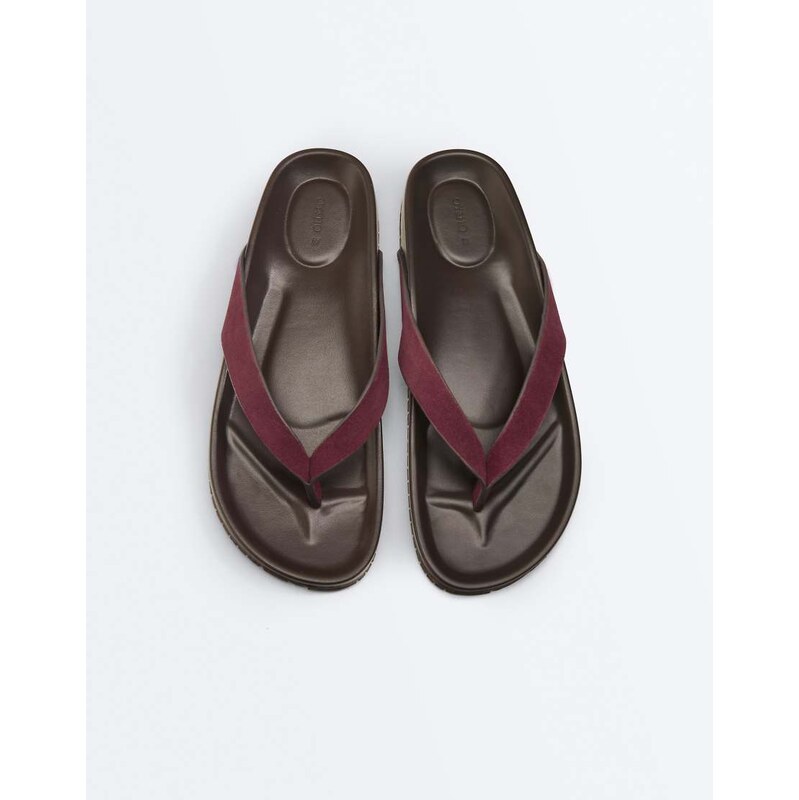 OYSHO Leather sandal in burgundy-Red