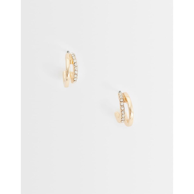 ASOS DESIGN mini double hoop earrings with diamante detail in