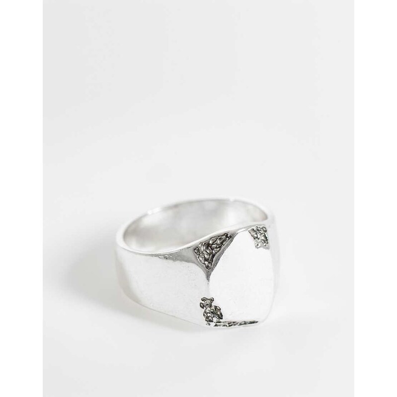 ASOS DESIGN eroded signet ring in burnished silver