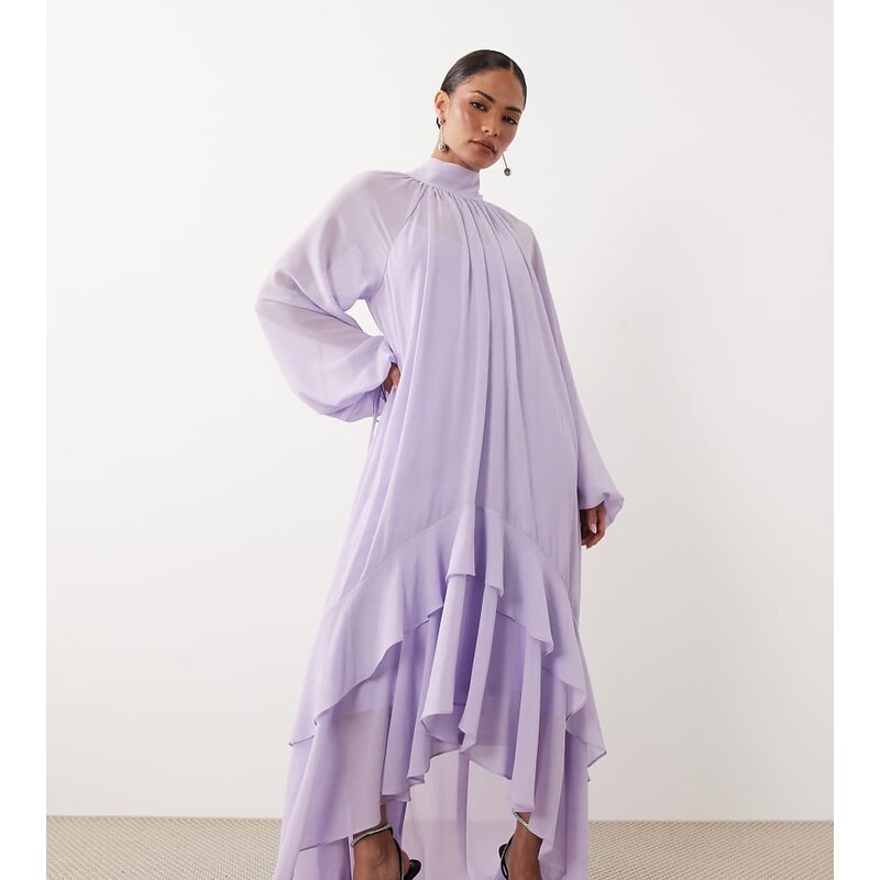 TFNC Petite chiffon high neck long sleeve maxi dress with tiered