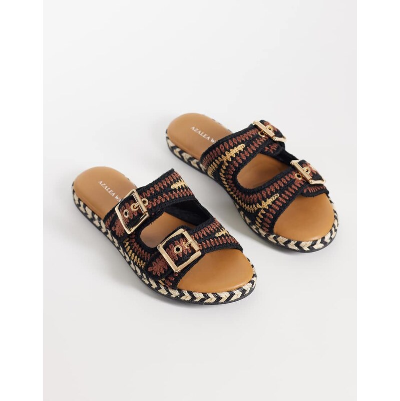 Azalea Wang Pacorro flat sandals in black and brown woven