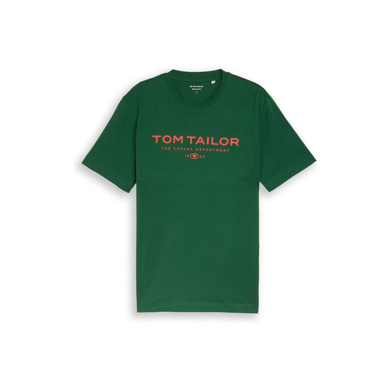 TOM TAILOR Tričko tmavě zelená / oranžově červená