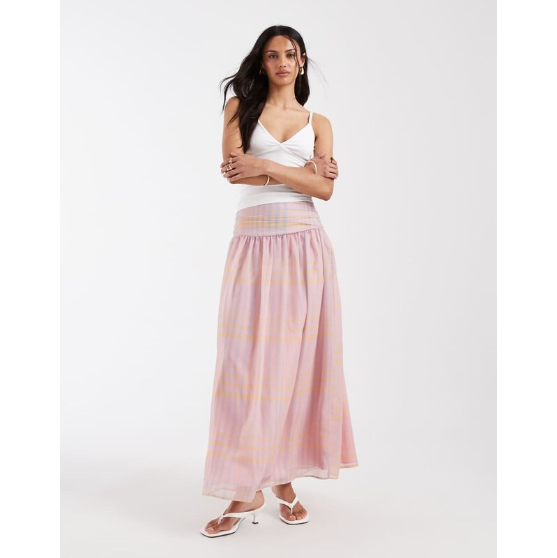 ASOS DESIGN chiffon ruched waist maxi skirt in check-Multi
