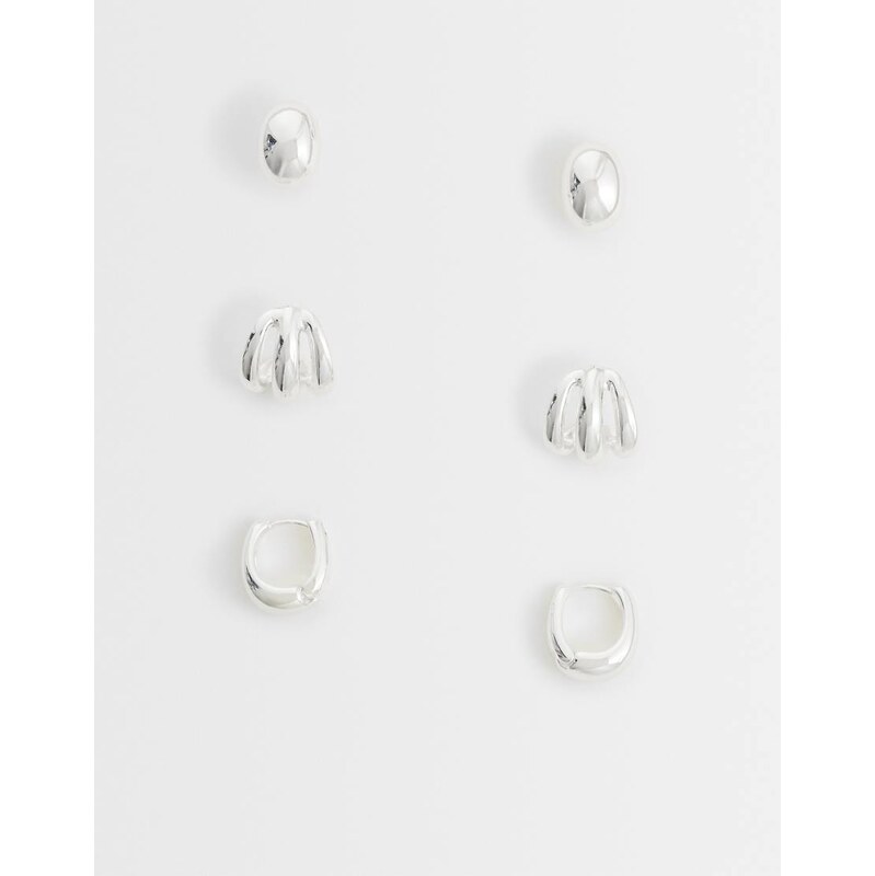 Mango 3 pack stud earrings in silver