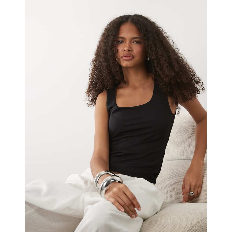 Mango Teen sqaure neck vest in black