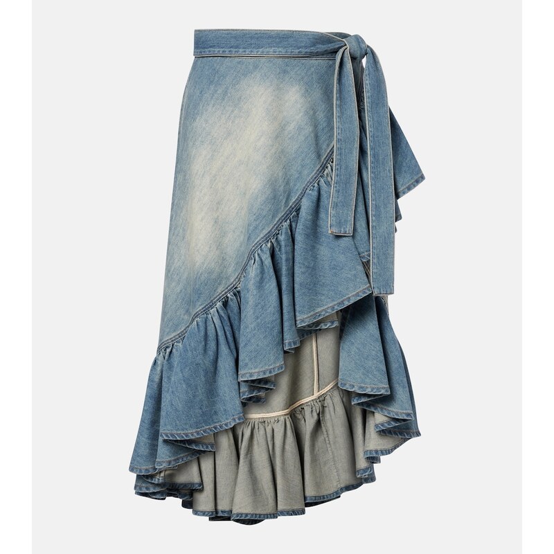 Alaia AlaÃ¯a Ruffled denim wrap skirt