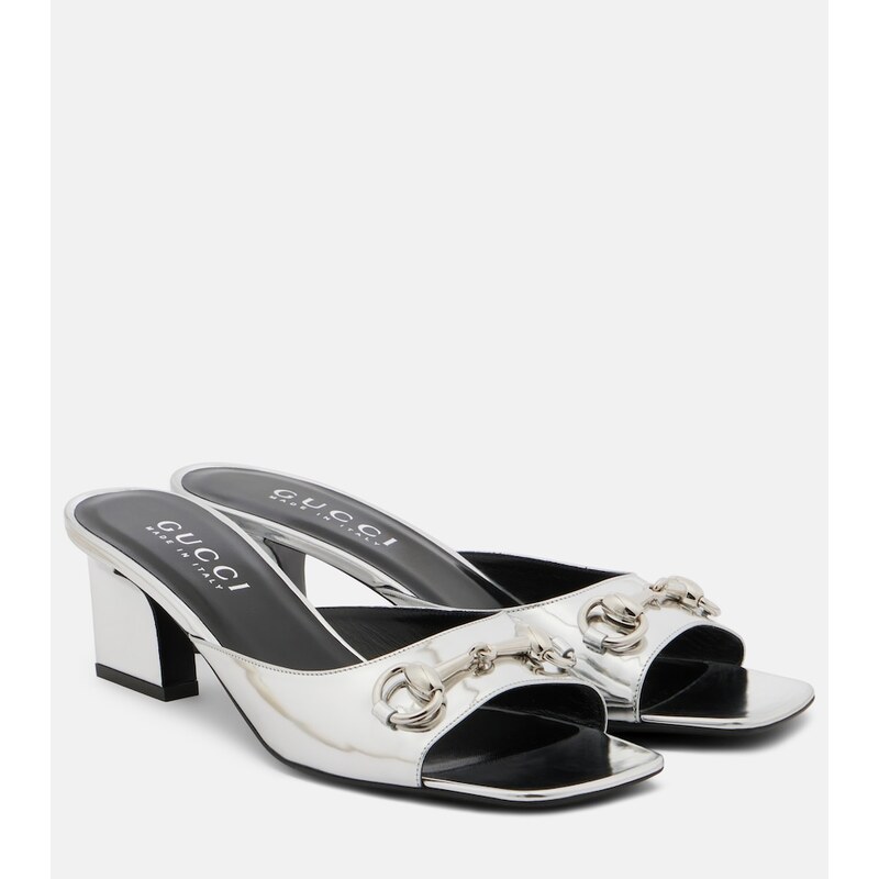 Gucci Signora Horsebit metallic leather mules