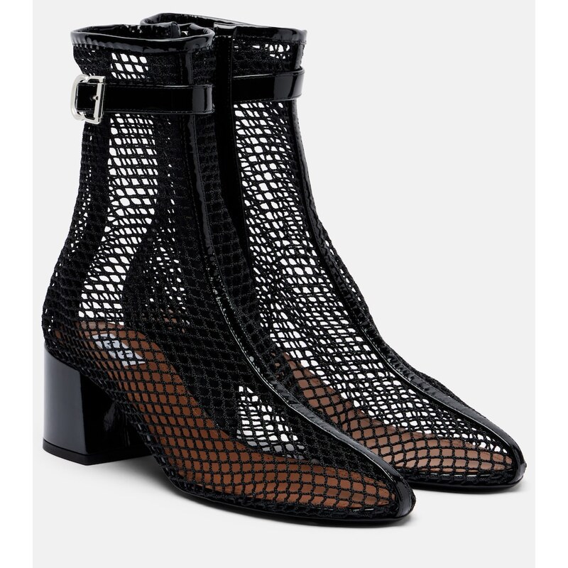 Alaia AlaÃ¯a Fishnet patent leather-trimmed ankle boots