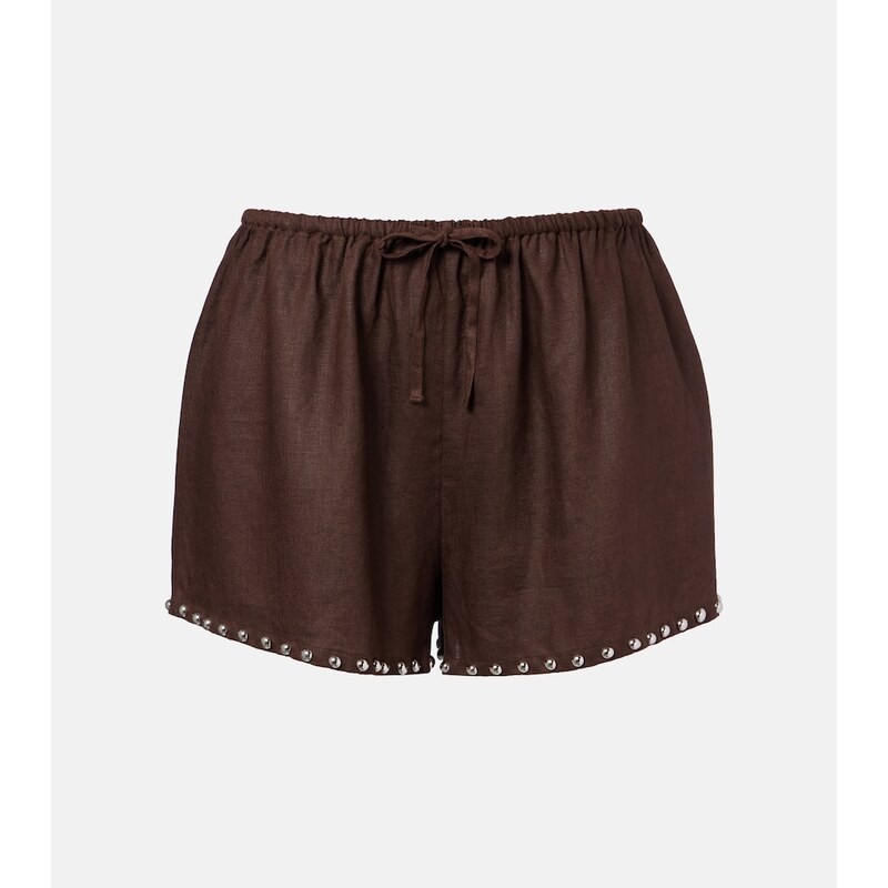 Staud Paddle studded linen shorts