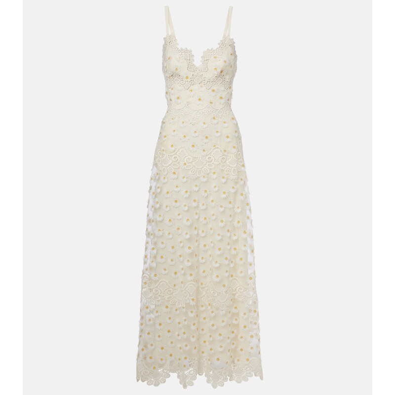 Elie Saab Embroidered guipure lace tulle maxi dress