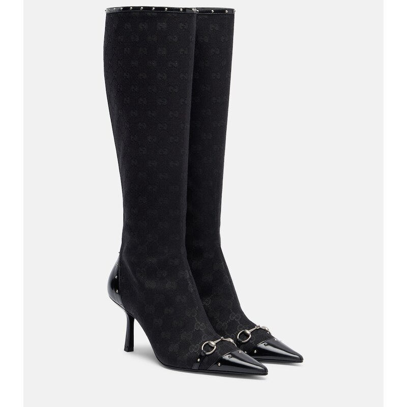 Gucci Savoy Horsebit GG canvas knee-high boots