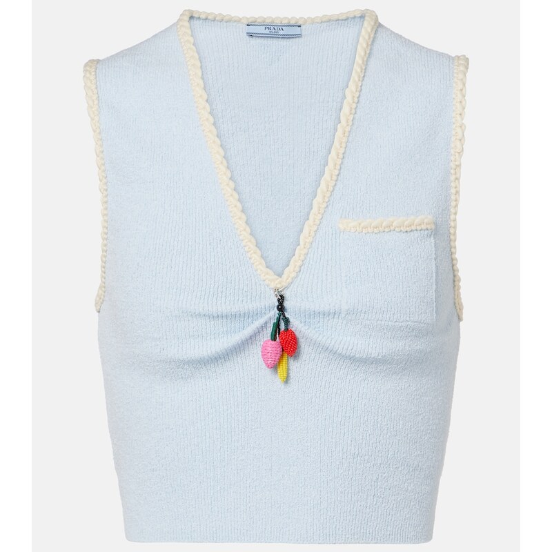 Prada Embellished cotton-blend bouclÃ crop top