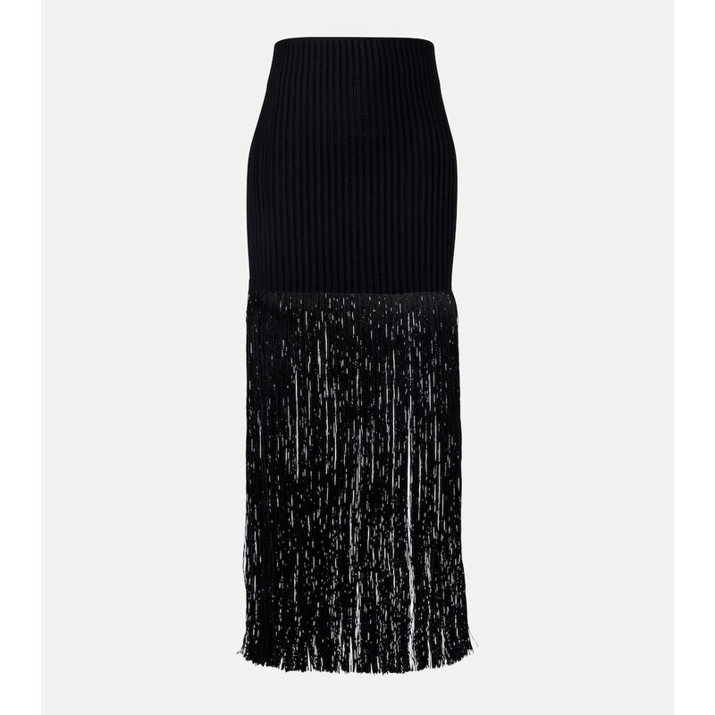 Alaïa Fringed ribbed-knit skirt