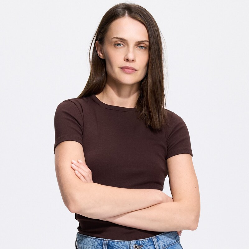 Reserved - Tričko slim fit s modalem - tmavě hnědá