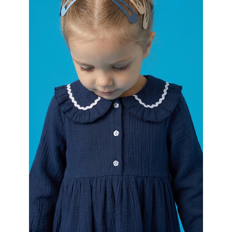 Sinsay - Bavlněné šaty babydoll s ozdobným límečkem - námořnická