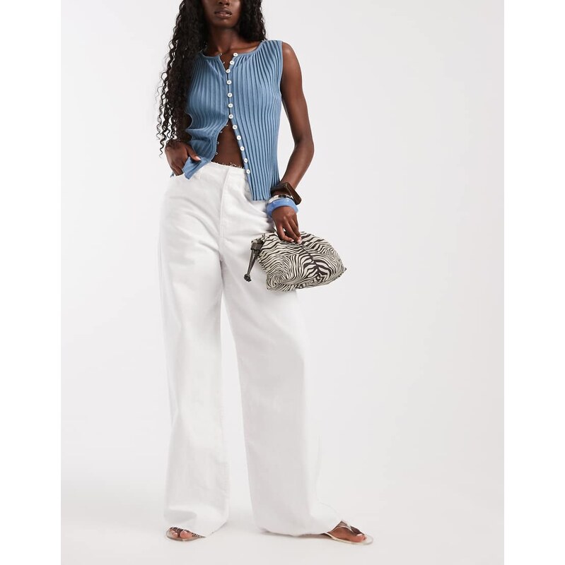 ASOS DESIGN low rise raw waistband straight leg jean in white