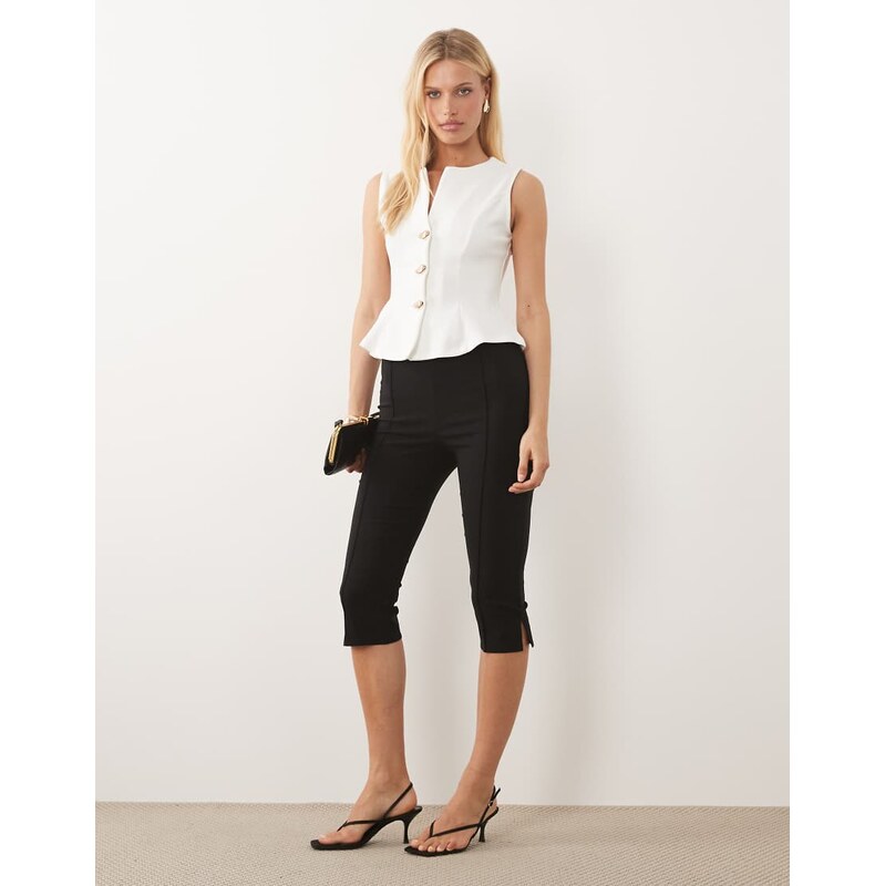 ASOS DESIGN bengaline side split capri pant in black