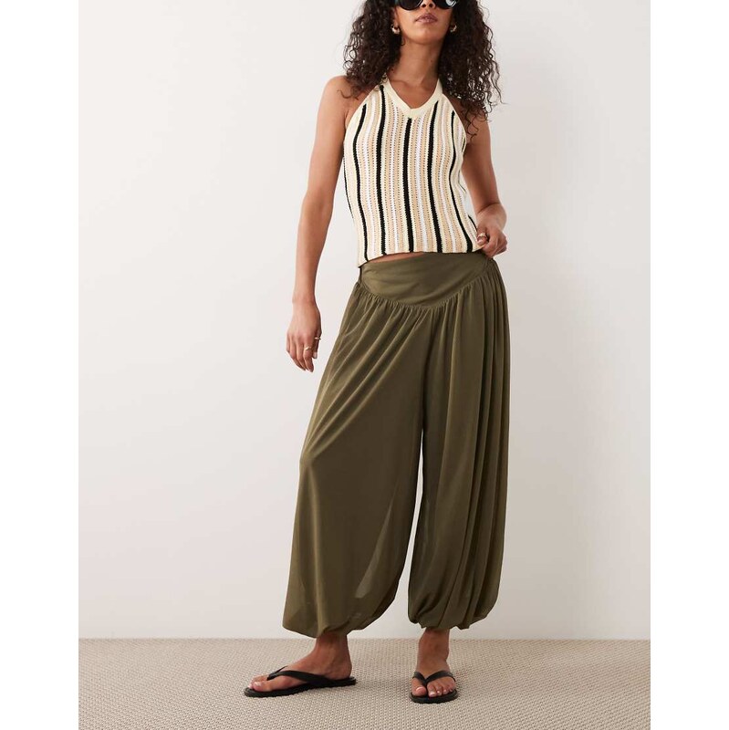 ASOS DESIGN cropped soft balloon trousers with deep waistband in