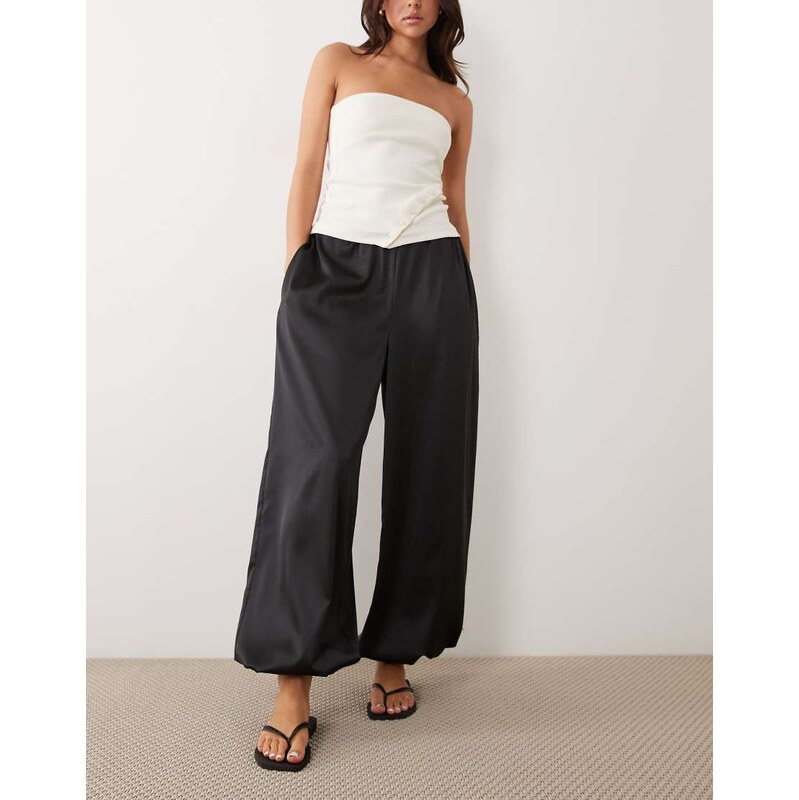 Miss Selfridge satin balloon trouser in black