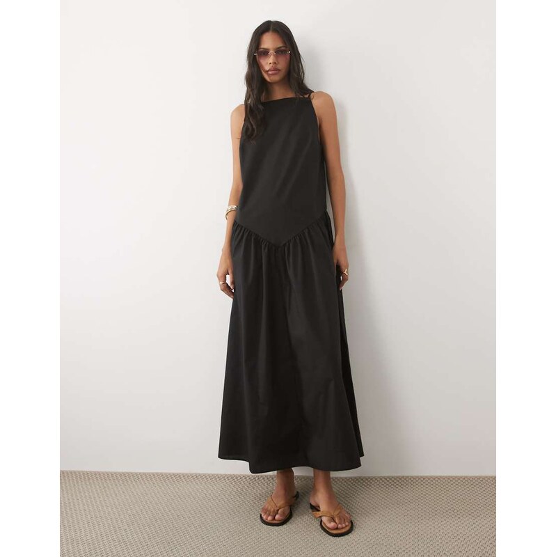 ASOS DESIGN poplin slash neck drop waist maxi dress in black