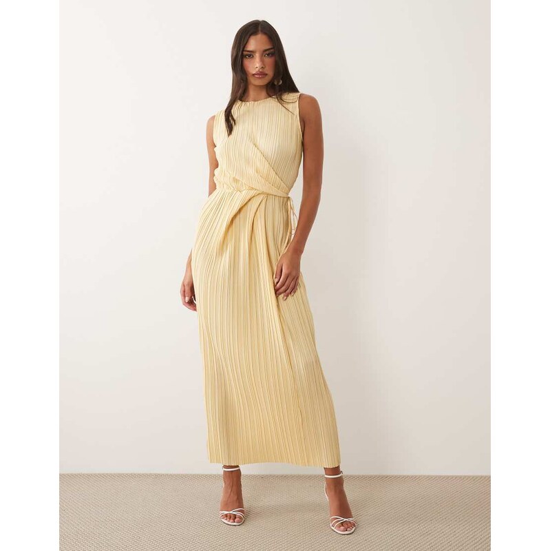 ASOS DESIGN plisse sleeveless wrap tie front midi dress in
