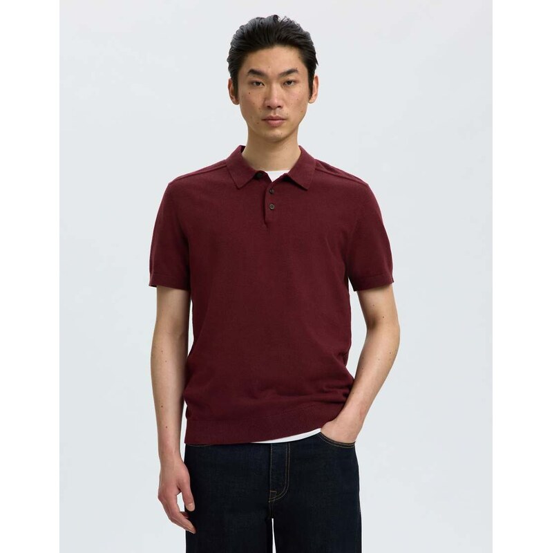 Selected Polo shirt in tawny port-Red