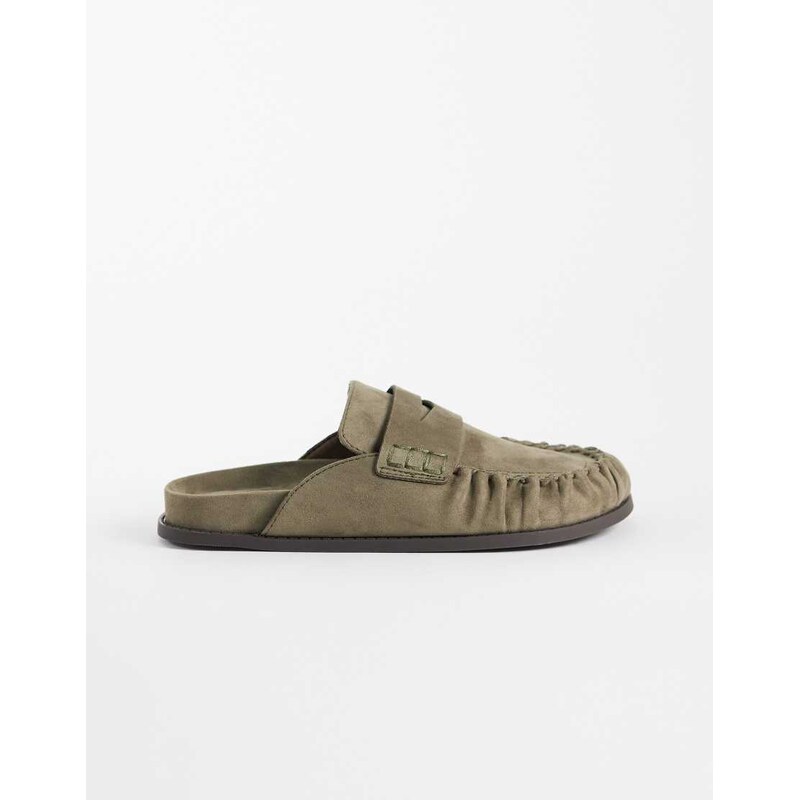 ASOS DESIGN Miller chunky loafer mules in taupe suedette-Neutral